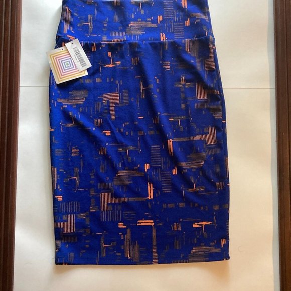 LuLaRoe Cassie Blue Knee Length Stretch Pull On Straight Pencil Midi Skirt Sz S - Picture 1 of 7